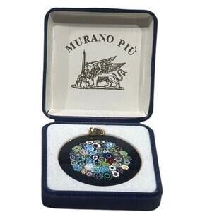 Vintage Antica Murrina Venezia Murano Millefiori Glass Pendant MURANO PIU w/ box